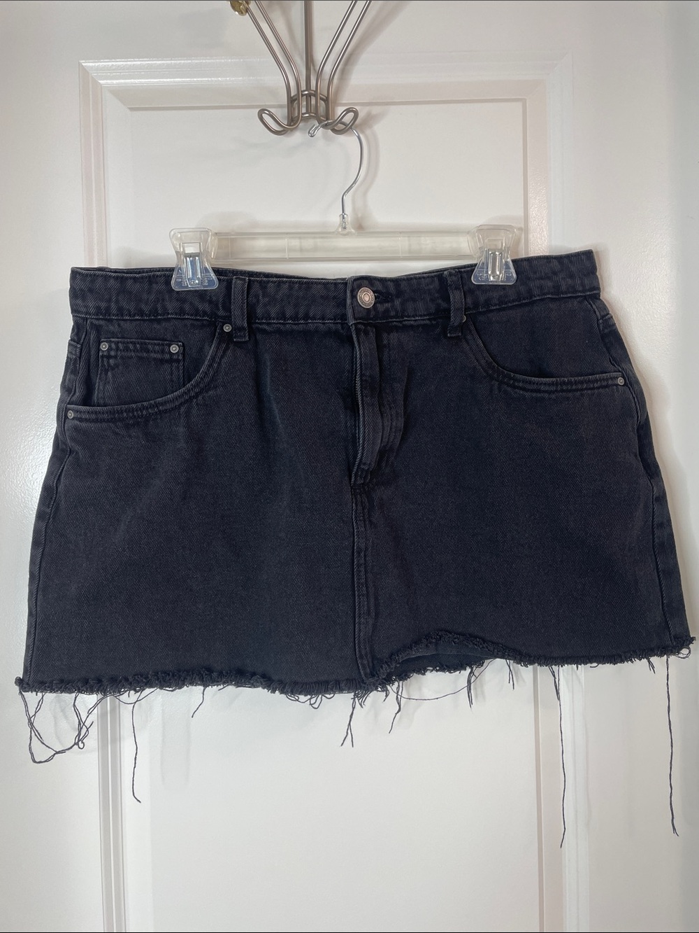 Cotton On Black Frayed Hem Denim Mini Skirt